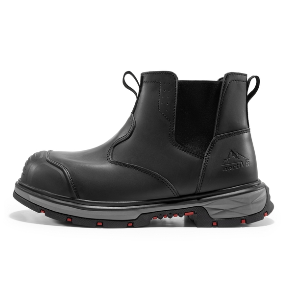 Men's Leather Slip-On Chelsea Work Boots - BLACK - 6